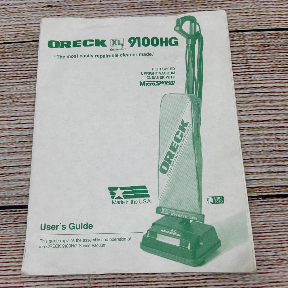 ORECK XL‎ 9100HG Upright Vacuum Cleaner User's Guide Manual